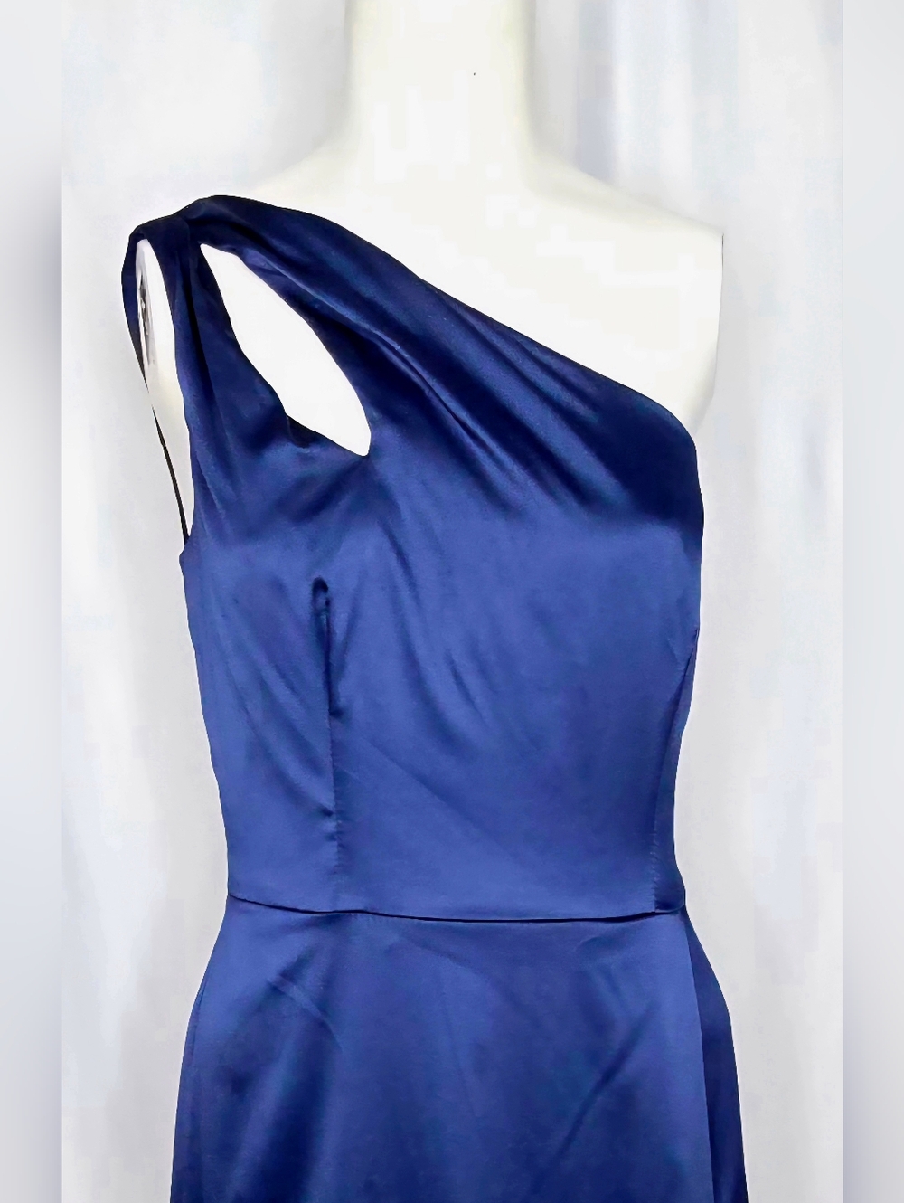 Celebrate by DB Studio Marine Blue One-Shoulder Satin Gown Wedding Guest 8 NWOT